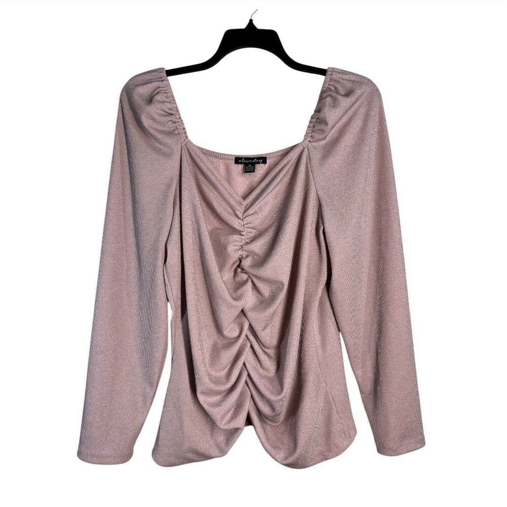 A Love Story Plus Size 3X Pink Long Sleeve Blouse Sparkle Ruched Top Stretchy